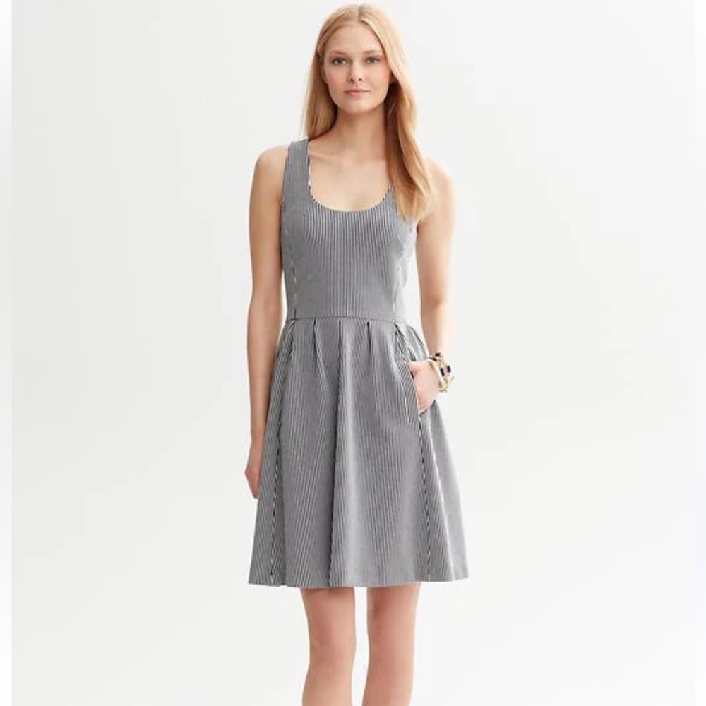 Banana Republic Striped Ponte Fit and Flare Dress, size 0